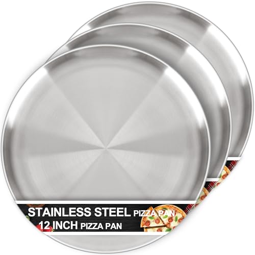 AWTBDP 12 Inch Pizza Pan Set of 3 for Oven, Non-Stick Stainless Steel Pizza Steel, Sturdy Non-Toxic Round Pizza Pans Tray for Cookie Pizza Pie Cake, Dishwasher Safe & Easy Clean - Image 1