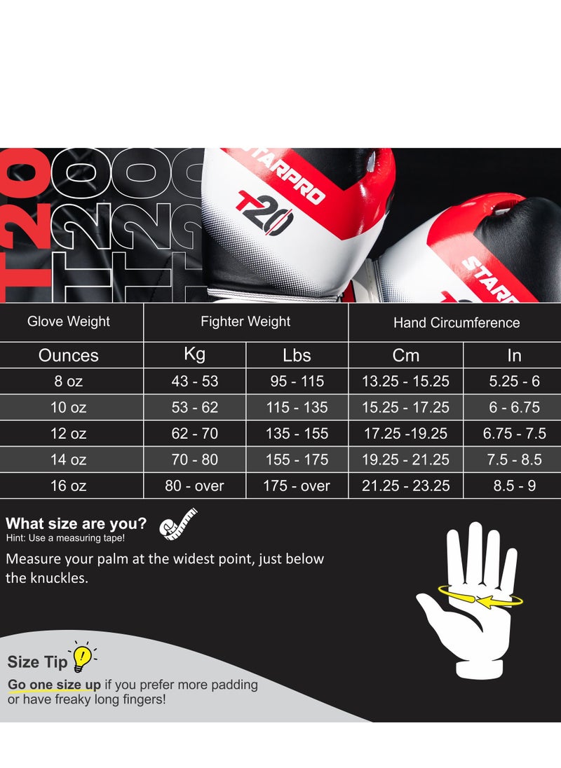 Starpro - T20 Boxing Gloves Vegan Leather Gloves for Training Sparring with Waterproof Lining Breathable Mesh Hand Protection - Image 1