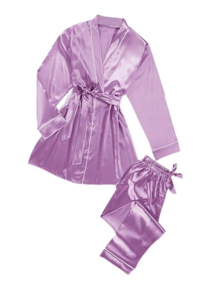 Women's Satin Pajama Sets, 4 Piece of Long and short Sleepwear, Cami Top and Robe. - pzsku/ZFEB9112EDA9654C25386Z/45/_/1708005748/badd2a33-fe01-4494-8181-047600132962