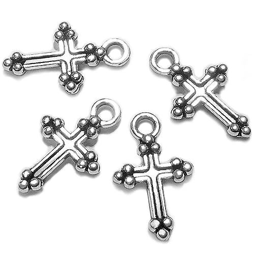 Heather's cf Silver Small Crosses Mini Cross Charms Variety Cross Beads for Bracelets Craft 1 Inch Cross Charm Bulk Cross Pendant Jewelry Making(Tiny silver 200pcs cross) - Image 1
