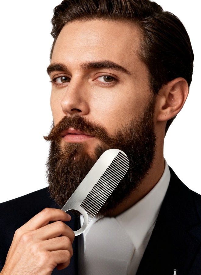 ZAFRA Beard Comb for Men – Stainless Steel Mustache & Hair Grooming Tool, Fine/Wide Teeth, Pocket-Size Anti-Static Metal with Velvet Pouch, Gift for Him - Image 2