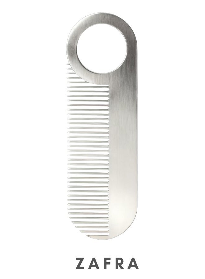 ZAFRA Beard Comb for Men – Stainless Steel Mustache & Hair Grooming Tool, Fine/Wide Teeth, Pocket-Size Anti-Static Metal with Velvet Pouch, Gift for Him - Image 1