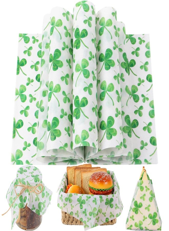 Fabllewavi 150 Sheets Shamrock Wax Paper for Food Deli, 9.8 x 8.3 inch Watercolor Seamless Clover Patterns Greaseproof Deli Sheets for Sandwich Picnic Basket Liner Irish Party Supplies (A) - Image 1