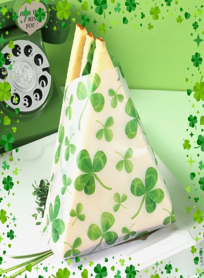 Fabllewavi 150 Sheets Shamrock Wax Paper for Food Deli, 9.8 x 8.3 inch Watercolor Seamless Clover Patterns Greaseproof Deli Sheets for Sandwich Picnic Basket Liner Irish Party Supplies (A) - Image 5