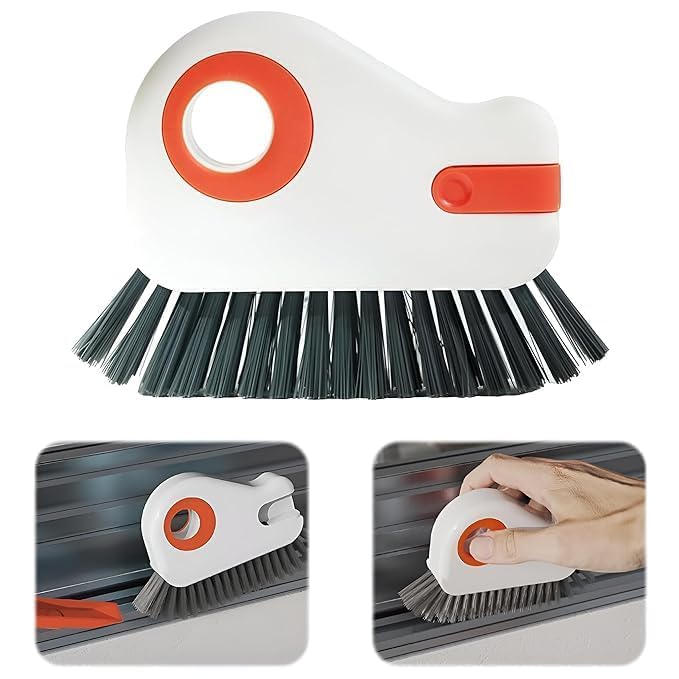 Pihuza 2 in 1 Groove Cleaning Brush for Window Track & Grout Cleaning | Hard Bristle Crevice Brush for Sliding Door Tracks, Window Sills, Seals & Corners | Multipurpose Grip Brush (Pack of 1) - Image 1