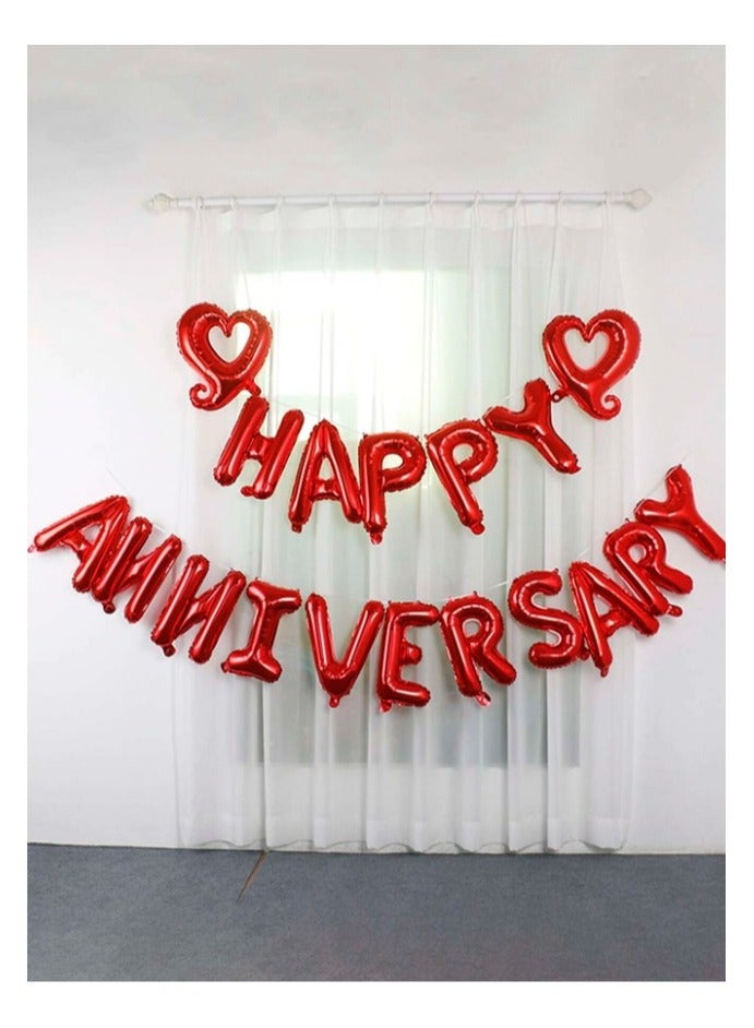 18 Pieces Of Large Red Balloons in the shape of letters for the phrase “Happy Anniversary” to decorate your anniversary party - Image 1