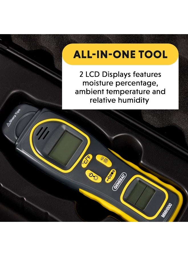 General Tools General Tools 4-In-1 Pin/Pinless Combo Moisture Meter #MMH800 - Pin/Pinless Combo Mold Detector For Home - Dual LCD Display & Audible Alarm  - Image 4