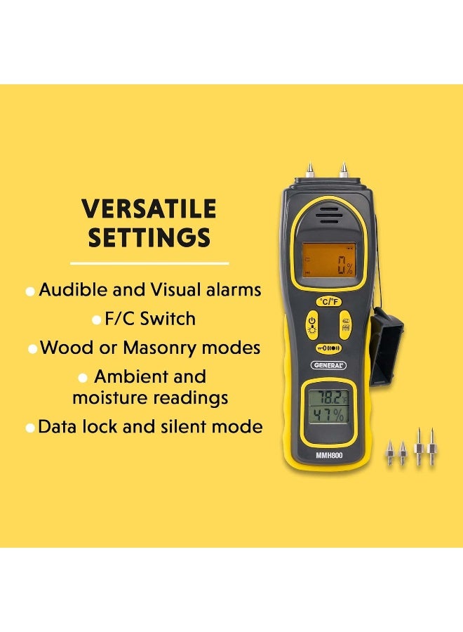 General Tools General Tools 4-In-1 Pin/Pinless Combo Moisture Meter #MMH800 - Pin/Pinless Combo Mold Detector For Home - Dual LCD Display & Audible Alarm  - Image 5