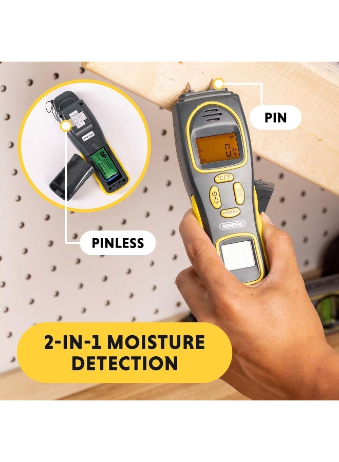 General Tools General Tools 4-In-1 Pin/Pinless Combo Moisture Meter #MMH800 - Pin/Pinless Combo Mold Detector For Home - Dual LCD Display & Audible Alarm  - Image 2