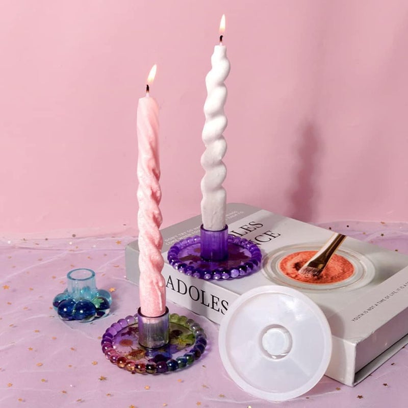 FirstTry Taper Candle Holder Resin Mold I 3D Round Polka Dot Shape Candlestick Epoxy Casting Silicone Mould I Concrete Molds I for DIY Handmade Plaster Lipstick Pen Holder Flowers Plants Décor (A) - Image 5