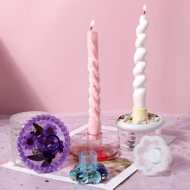 FirstTry Taper Candle Holder Resin Mold I 3D Round Polka Dot Shape Candlestick Epoxy Casting Silicone Mould I Concrete Molds I for DIY Handmade Plaster Lipstick Pen Holder Flowers Plants Décor (A) - Image 4