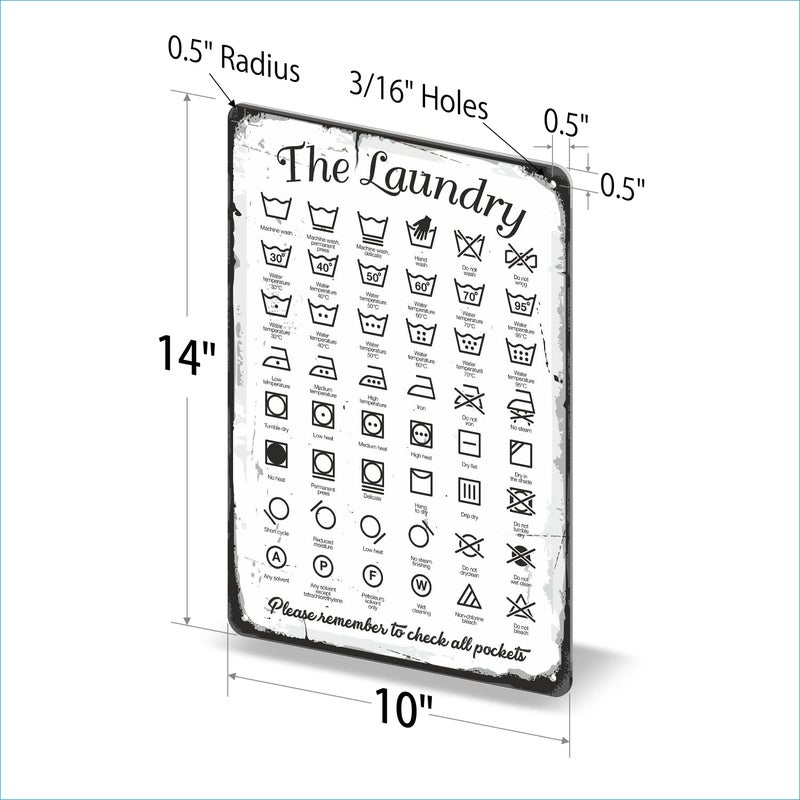 SmartSign Laundry Symbols Wall Art Sign  'Please Remember To Check All Pockets' Vintage Sign  14"" x 10""  40 mil Laminated Rustproof Aluminum  Retro Wall D?cor  Black/Rustic White  USA-Made - Image 5