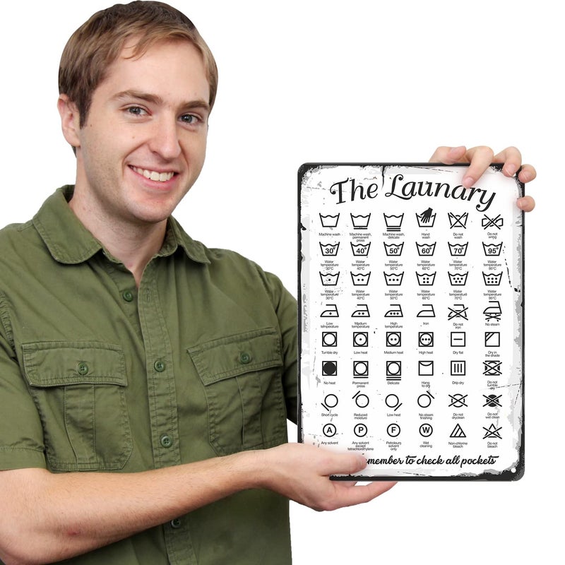 SmartSign Laundry Symbols Wall Art Sign  'Please Remember To Check All Pockets' Vintage Sign  14"" x 10""  40 mil Laminated Rustproof Aluminum  Retro Wall D?cor  Black/Rustic White  USA-Made - Image 2