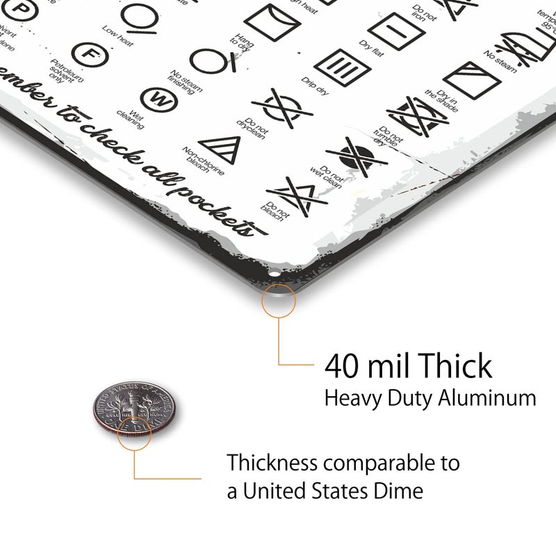 SmartSign Laundry Symbols Wall Art Sign  'Please Remember To Check All Pockets' Vintage Sign  14"" x 10""  40 mil Laminated Rustproof Aluminum  Retro Wall D?cor  Black/Rustic White  USA-Made - Image 4