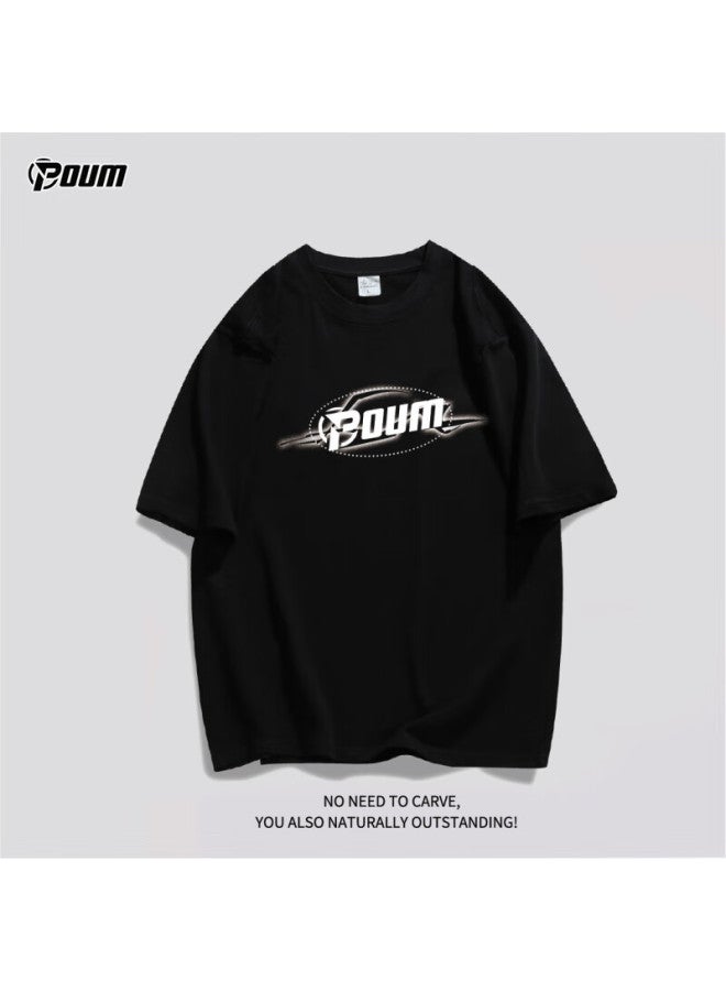 Poum Hong Kong Style Pure Cotton T-shirt For Men And Women, Summer Trendy Loose Casual Inner Wear Short Sleeve Tee Ph09 Black S - Image 2