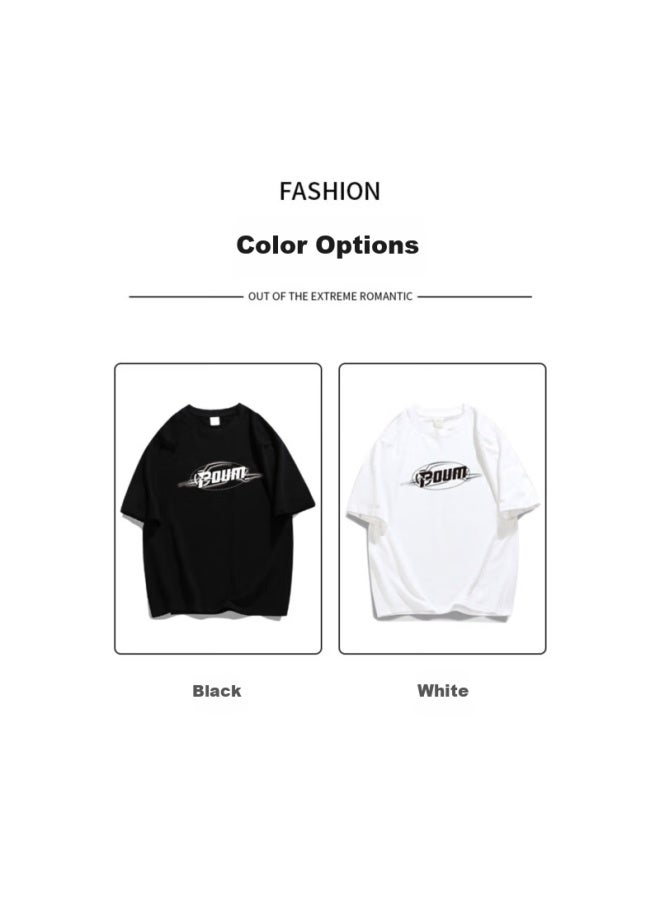Poum Hong Kong Style Pure Cotton T-shirt For Men And Women, Summer Trendy Loose Casual Inner Wear Short Sleeve Tee Ph09 Black S - Image 3