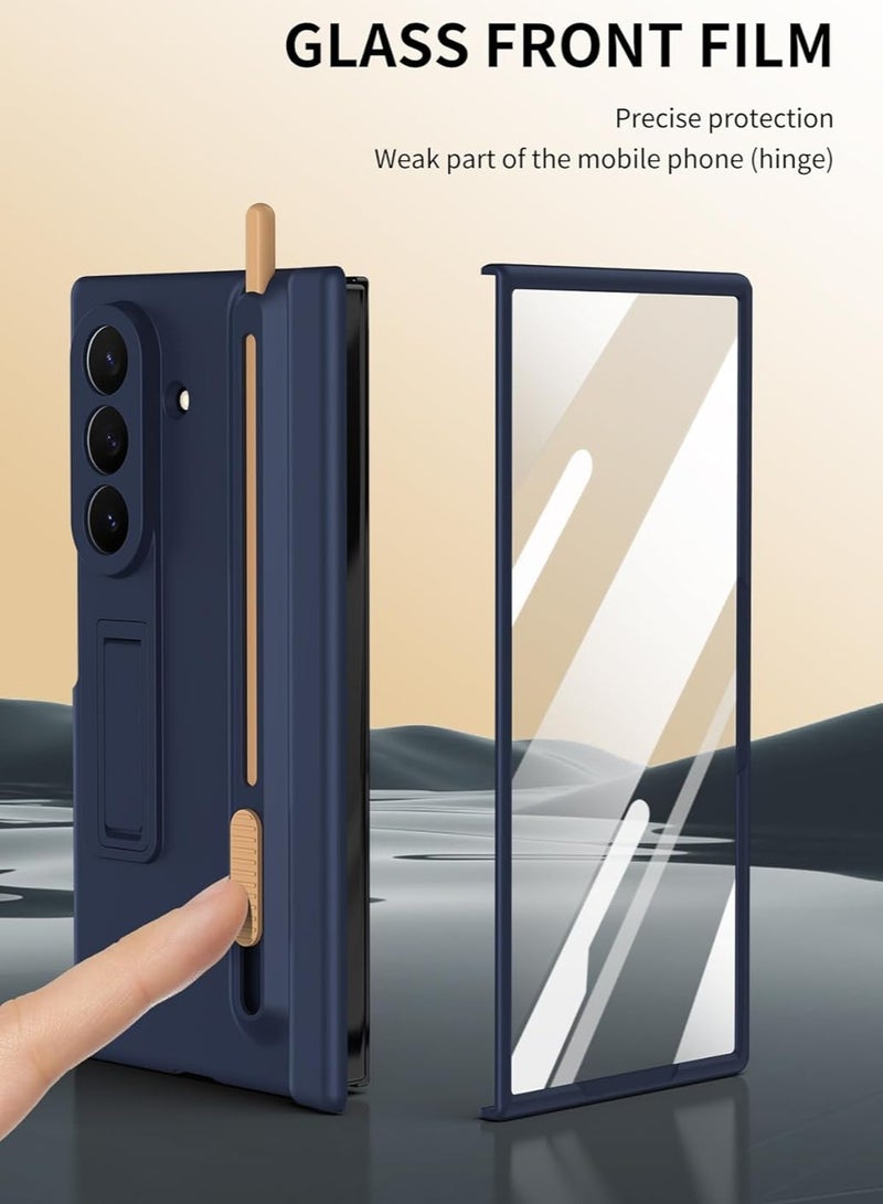 عام **غطاء Samsung Galaxy Z TriFold 5G 2025 — يحتوي على حامل قلم مدمج وستايلس، حافظة PC بتغطية كاملة مع مفصلة مقاومة للصدمات، وحامي شاشة أمامي عالي الوضوح مع حامل مخفي.** - Image 4