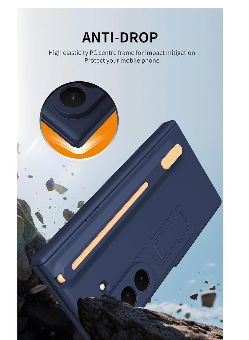 عام **غطاء Samsung Galaxy Z TriFold 5G 2025 — يحتوي على حامل قلم مدمج وستايلس، حافظة PC بتغطية كاملة مع مفصلة مقاومة للصدمات، وحامي شاشة أمامي عالي الوضوح مع حامل مخفي.** - Image 5