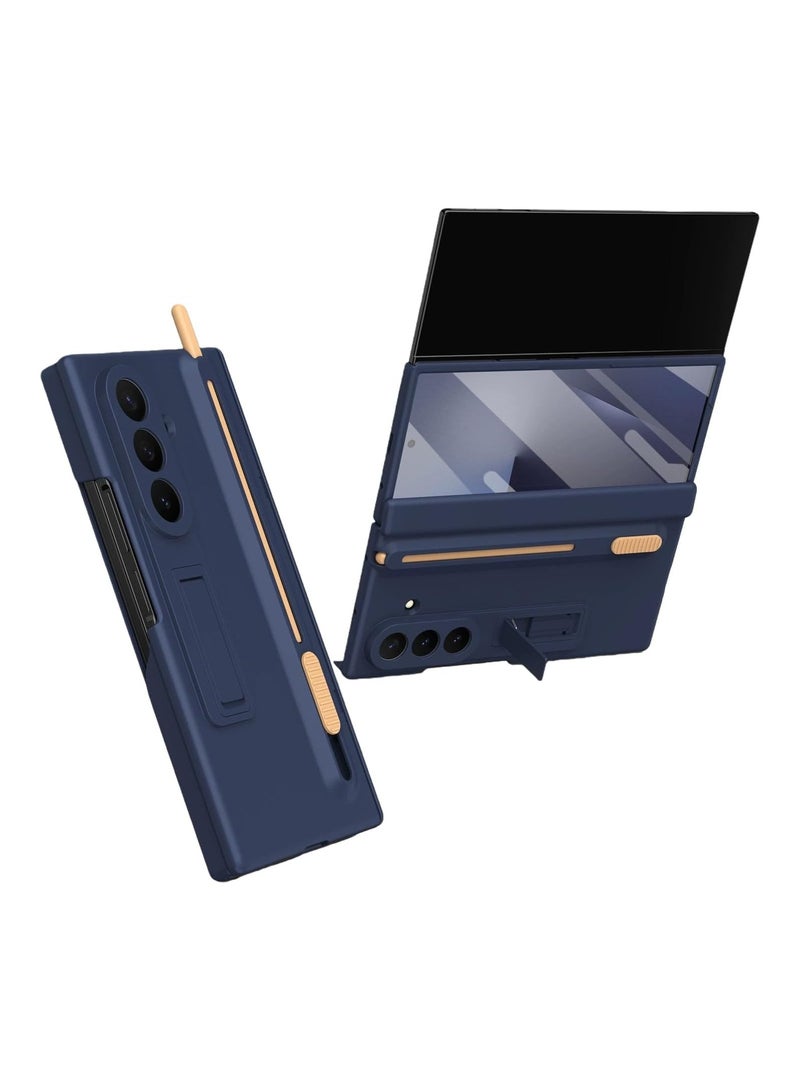 عام **غطاء Samsung Galaxy Z TriFold 5G 2025 — يحتوي على حامل قلم مدمج وستايلس، حافظة PC بتغطية كاملة مع مفصلة مقاومة للصدمات، وحامي شاشة أمامي عالي الوضوح مع حامل مخفي.** - Image 1