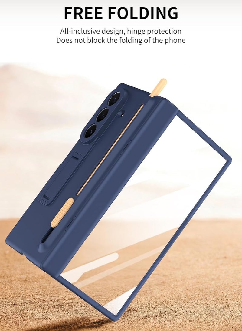عام **غطاء Samsung Galaxy Z TriFold 5G 2025 — يحتوي على حامل قلم مدمج وستايلس، حافظة PC بتغطية كاملة مع مفصلة مقاومة للصدمات، وحامي شاشة أمامي عالي الوضوح مع حامل مخفي.** - Image 3