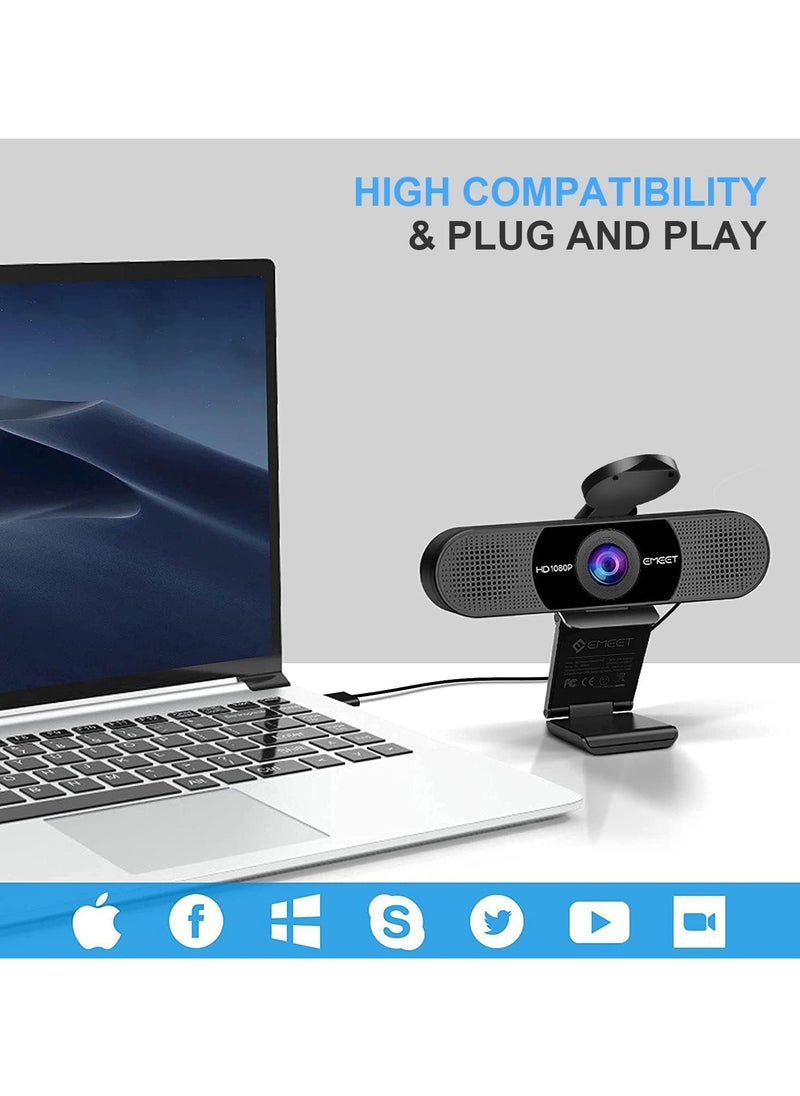 eMeet - EMEET 1080P Webcam with Microphone, C960 Web Camera, 2 Mics Streaming Webcam, 90°FOV Computer Camera - Image 1