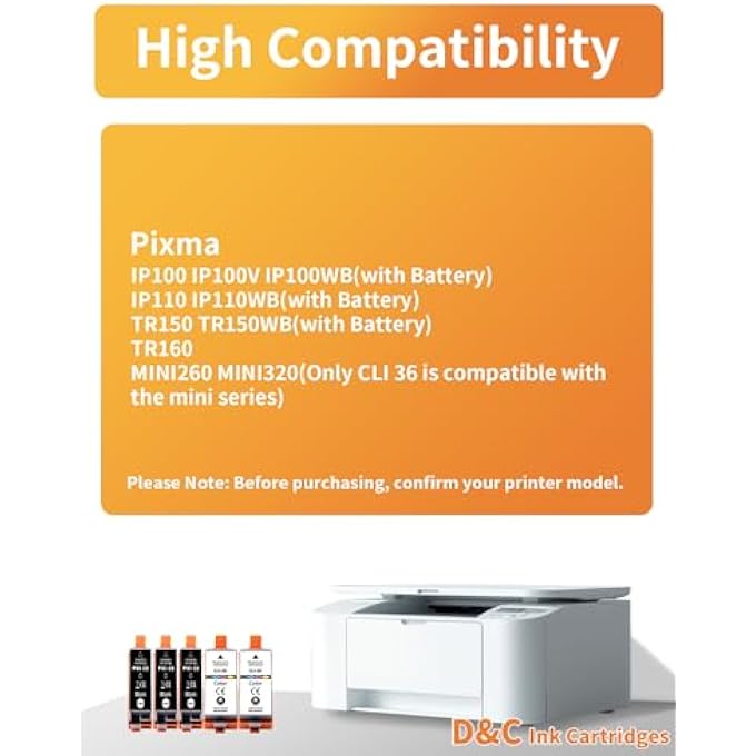 PGI-35 CLI-36 PRINTER CARTRIDGES COMPATIBLE WITH CANON PGI-35 CLI-36 CARTRIDGES FOR PIXMA IP100 IP100V IP100WB + BATTERY, IP110 IP110WB + BATTERY, TR150 TR150WB + BATTERY, TR160 MINI260 (PACK OF 5 - Image 3