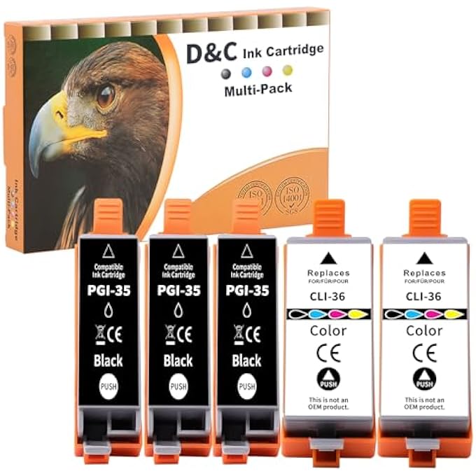 PGI-35 CLI-36 PRINTER CARTRIDGES COMPATIBLE WITH CANON PGI-35 CLI-36 CARTRIDGES FOR PIXMA IP100 IP100V IP100WB + BATTERY, IP110 IP110WB + BATTERY, TR150 TR150WB + BATTERY, TR160 MINI260 (PACK OF 5 - Image 2