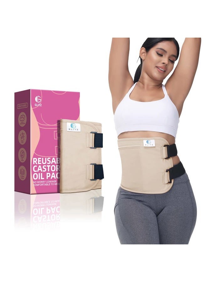 Glitz Castor Oil Pack Wrap – Reusable Organic Castor Oil Packs for Liver (Compress), Less Mess, Anti Leak Outer Layer, Soft Cotton (Apricot) - Image 1