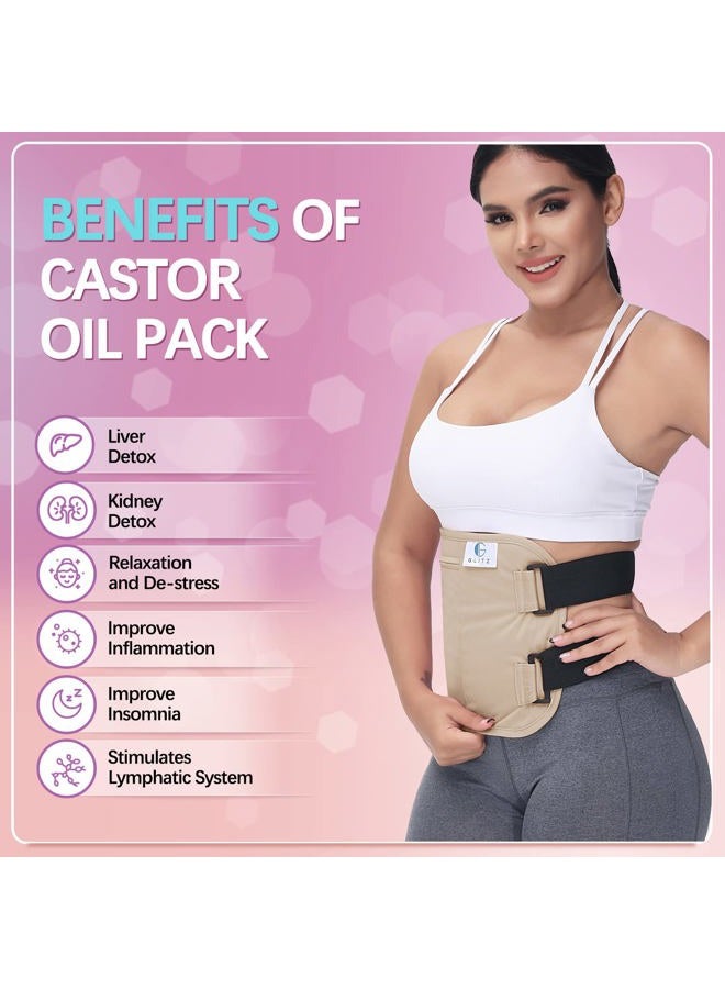 Glitz Castor Oil Pack Wrap – Reusable Organic Castor Oil Packs for Liver (Compress), Less Mess, Anti Leak Outer Layer, Soft Cotton (Apricot) - Image 2