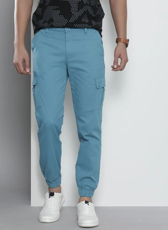 The Indian Garage Co Men Blue Solid Slim Fit Cargo Pants