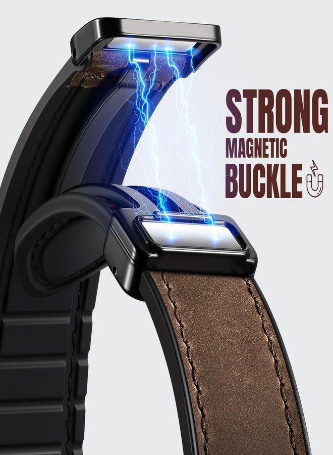 Charlam Magnetic Leather Bands Compatible with Galaxy Watch 8 Band 40mm 44mm,Galaxy Watch 8 Classic Band 46mm,Genuine Leather No Gap Replacement Straps for Samsung Watch 8 Bands Men Women,Black Coffee - Image 3
