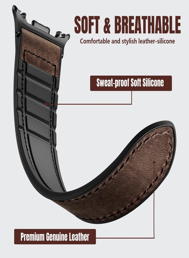 Charlam Magnetic Leather Bands Compatible with Galaxy Watch 8 Band 40mm 44mm,Galaxy Watch 8 Classic Band 46mm,Genuine Leather No Gap Replacement Straps for Samsung Watch 8 Bands Men Women,Black Coffee - Image 2