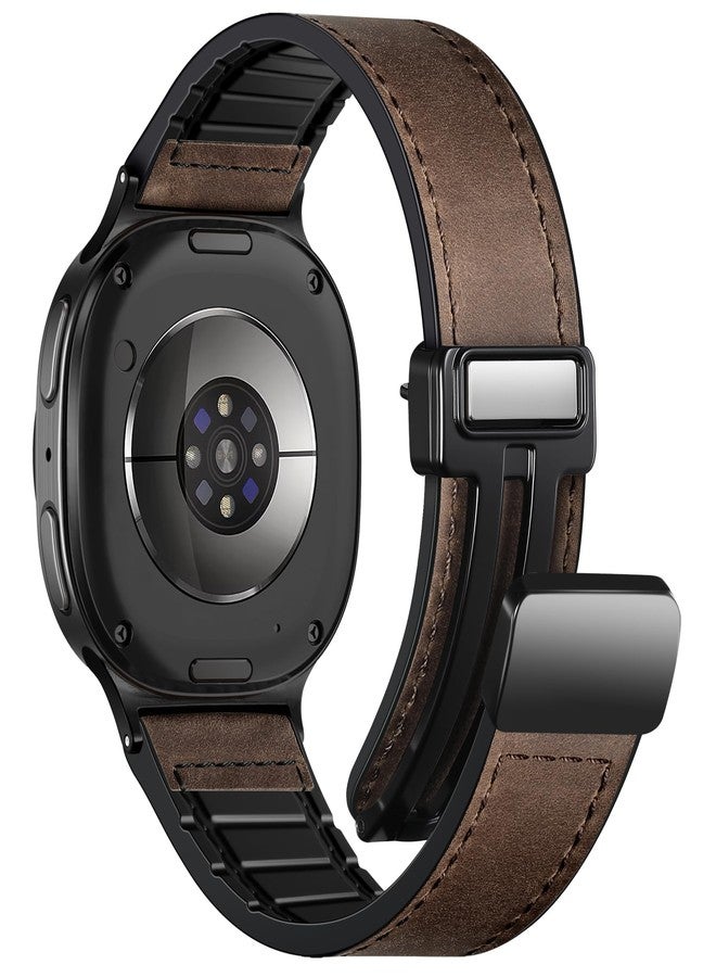 Charlam Magnetic Leather Bands Compatible with Galaxy Watch 8 Band 40mm 44mm,Galaxy Watch 8 Classic Band 46mm,Genuine Leather No Gap Replacement Straps for Samsung Watch 8 Bands Men Women,Black Coffee - Image 1