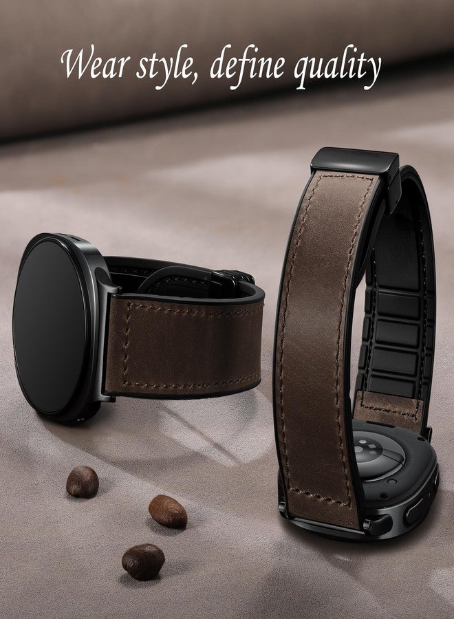 Charlam Magnetic Leather Bands Compatible with Galaxy Watch 8 Band 40mm 44mm,Galaxy Watch 8 Classic Band 46mm,Genuine Leather No Gap Replacement Straps for Samsung Watch 8 Bands Men Women,Black Coffee - Image 4