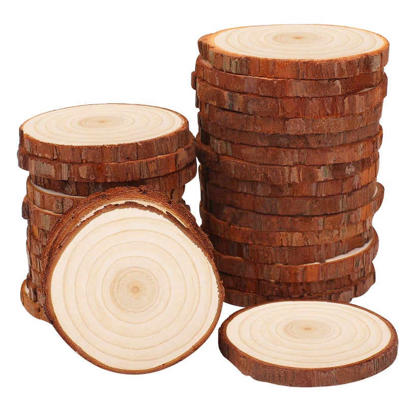 Fuyit Unfinished Wood Slices with No Hole 30 Pcs 2428 Inches Natural Wooden Circles with Bark for DIY Crafts Christmas Ornament Decoration