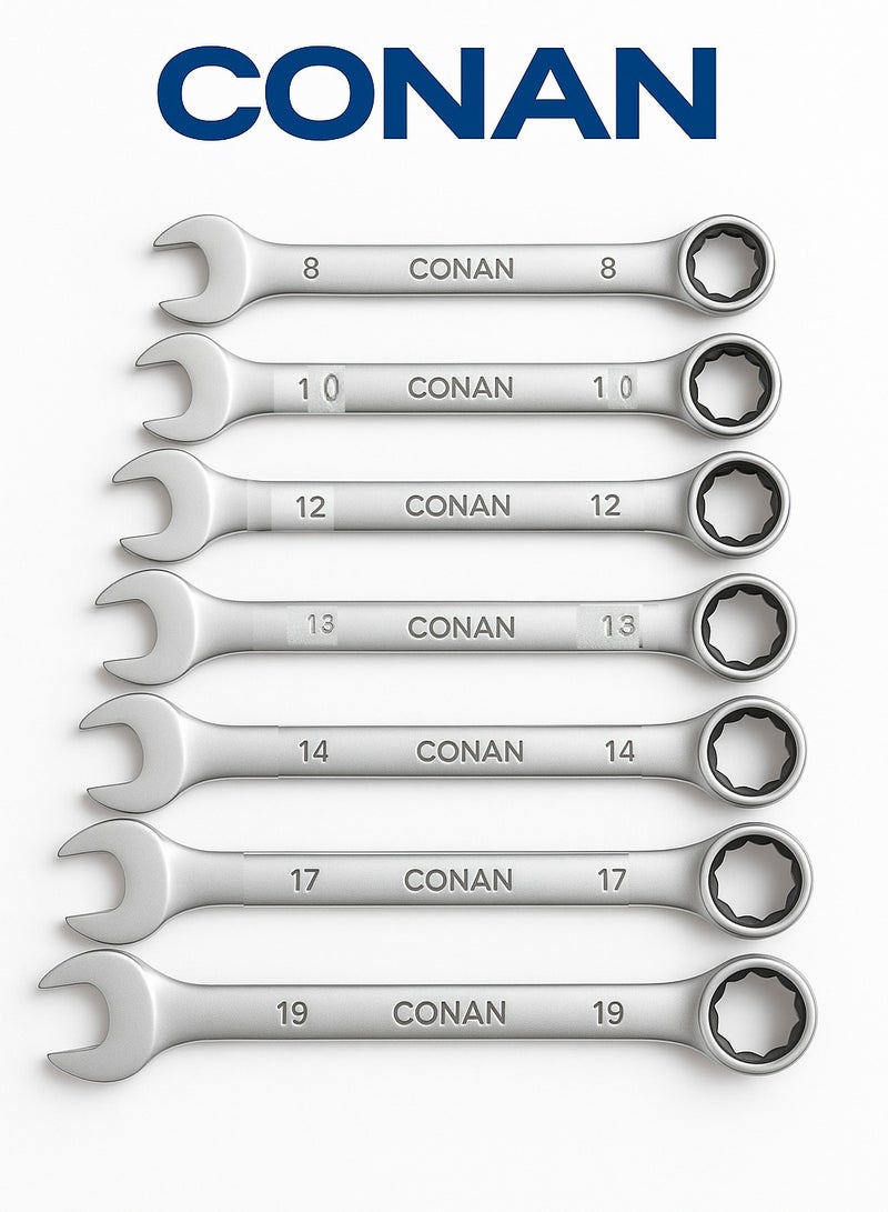 Conan 7PCS Ratchet Spanner Set – Chrome Vanadium – Sizes 8mm to 19mm – Model COMW0607 - Image 3