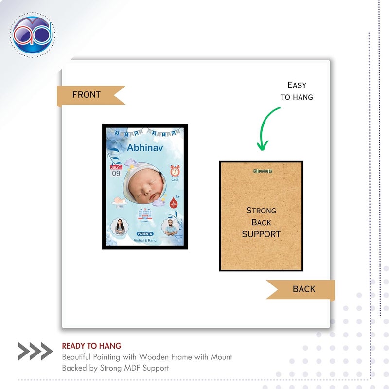 Mad Masters Customized Collage New Born Baby Photo Frame with Photo Upload for Boy or Girl with Parents and Birth Details Blue Boy - Image 2