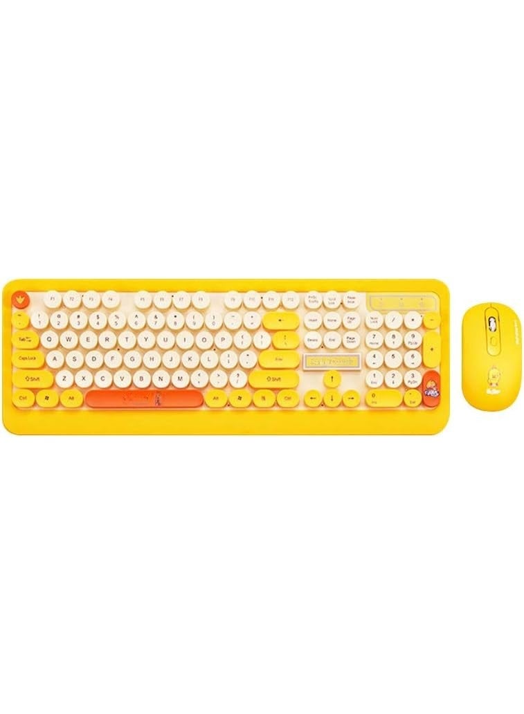 Wireless Keyboard & Mouse Combo – 2.4GHz Retro Round Keycaps, Cute Punk Design, Yellow - Image 1