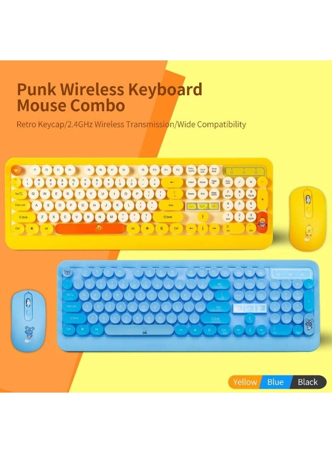 Wireless Keyboard & Mouse Combo – 2.4GHz Retro Round Keycaps, Cute Punk Design, Yellow - Image 3
