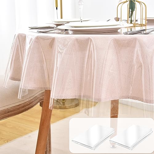 Nasitos 2 Pack Round Clear Plastic Tablecloth Protector 70 Inch100 Waterproof Table Cover Vinyl Plastic Sheet Thick Non Slip Wipeable Circular Table Cloth for Wedding Banquet Restaurant Parties - Image 1