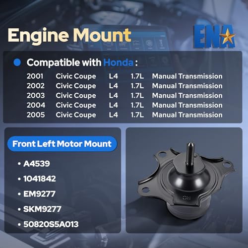 ENA Front Left Motor Mount Compatible with Honda Civic 2001 2002 2003 2004 2005 17L Coupe Manual Transmission Replacement for A4539 1041842 EM9277 SKM9277 50820S5A013 Set of 1 - Image 3