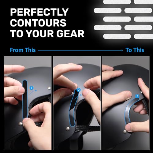 Elos ملصقات إيلوس العاكسة 3M سوداء - شريط خوذة، شريط دراجة نارية، ملصقات عالية الوضوح للخوذ - سوداء غير ملحوظة حتى تضربها الأضواء (نمط كومبو) - Image 3