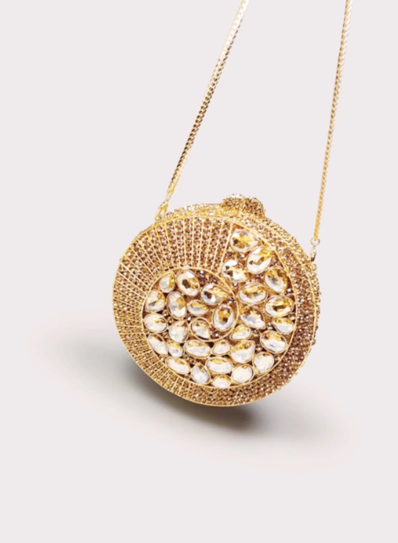 Luxury Teal Crystal Encrusted Conchos Small Round Bag Gold Super Glitter Evening Clutch Bag Party Bag  - Image 4