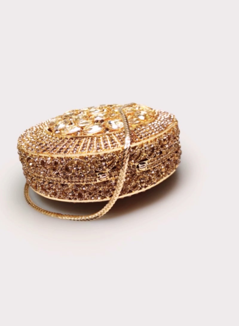Luxury Teal Crystal Encrusted Conchos Small Round Bag Gold Super Glitter Evening Clutch Bag Party Bag  - Image 5