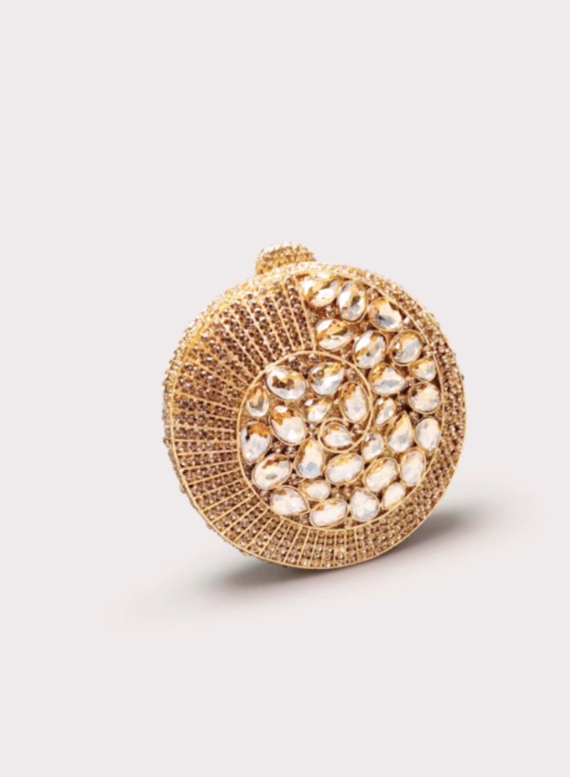 Luxury Teal Crystal Encrusted Conchos Small Round Bag Gold Super Glitter Evening Clutch Bag Party Bag  - Image 2