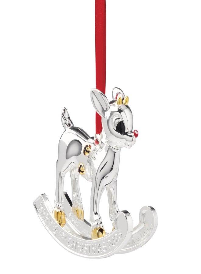 Lenox 1st Christmas Baby 2025 Ornaments Rudolph Decoration Silver Metal Resin Red Ribbon for Tree Decoration Christmas Decorations Winter Tree Decorations Rudolph (1PCS) - Image 1