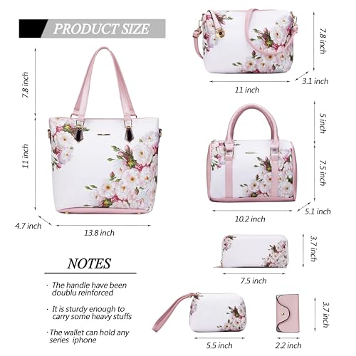 2E-youth Designer Purses and Handbags for Women Satchel Shoulder Bag Tote Top Handle Bag (1H-white flower) - Image 3