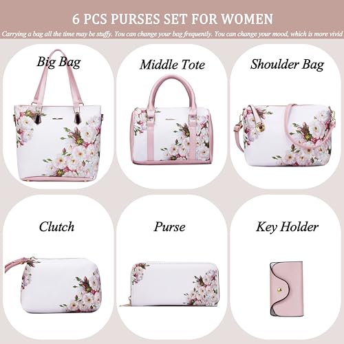 2E-youth Designer Purses and Handbags for Women Satchel Shoulder Bag Tote Top Handle Bag (1H-white flower) - Image 2