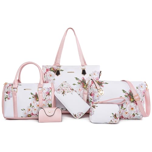 2E-youth Designer Purses and Handbags for Women Satchel Shoulder Bag Tote Top Handle Bag (1H-white flower) - Image 1
