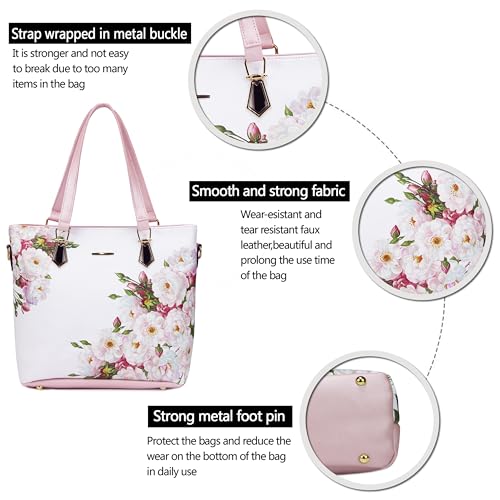 2E-youth Designer Purses and Handbags for Women Satchel Shoulder Bag Tote Top Handle Bag (1H-white flower) - Image 5